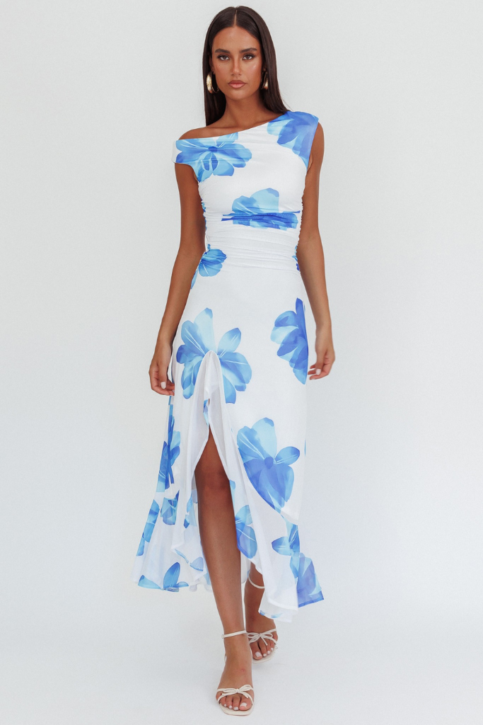Airy Muse Floral Maxi Dress - White/Blue