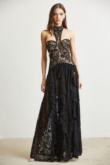 Go Bold Lace Halter Maxi Dress - Black
