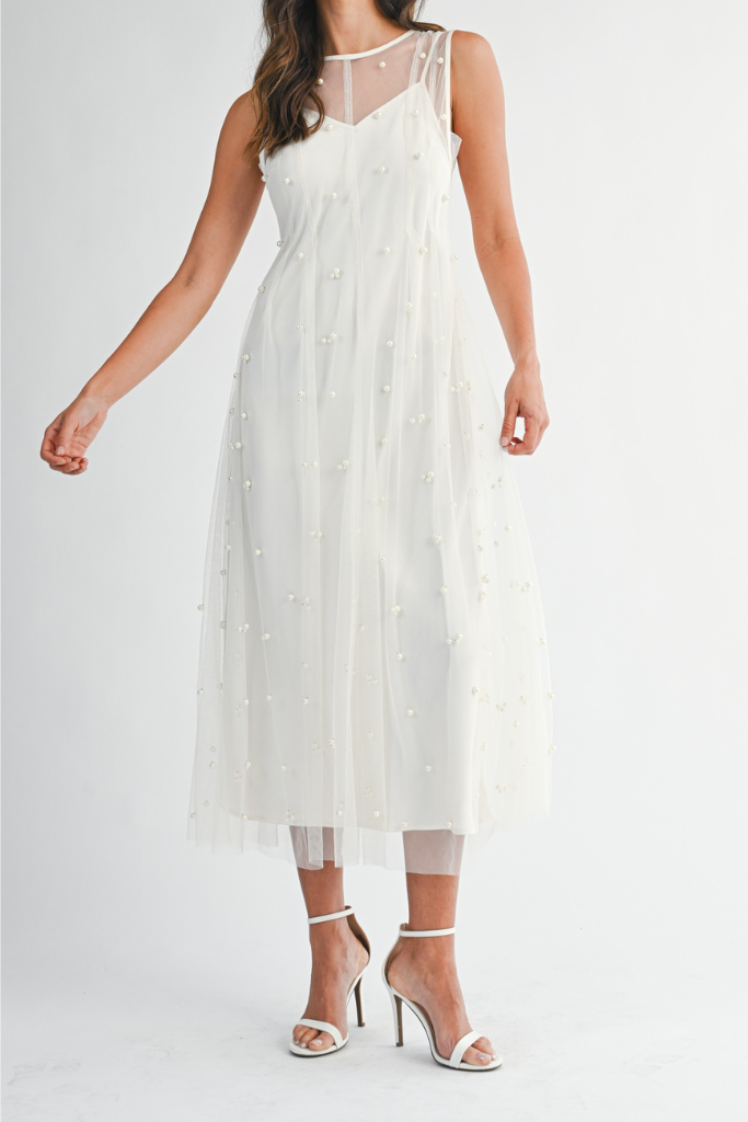 Faryn Overlay Midi Dress - Cream