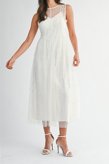 Faryn Overlay Midi Dress - Cream