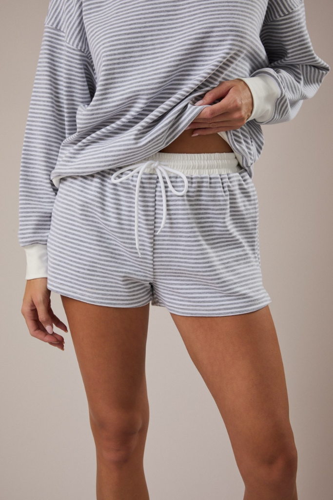 Cutting Loose Striped Shorts - White/Grey