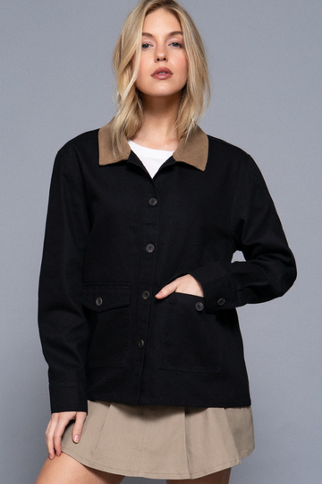 Rosette Corduroy Jacket - Black