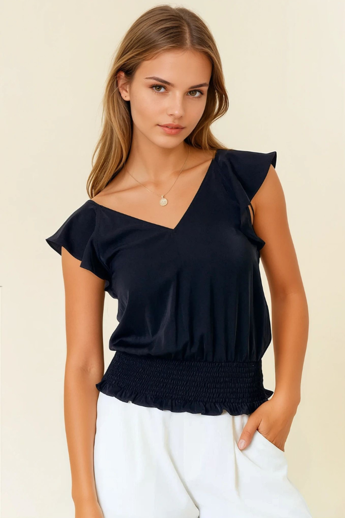 Big Reveal Ruffle Top - Black