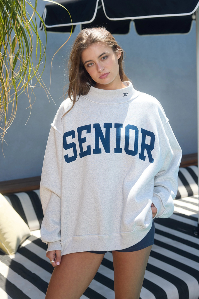 Senior Reversible Mockneck Sweatshirt- Heather Grey