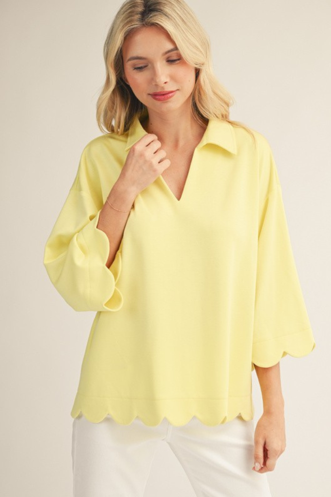 Jayda Scallop Edge Top - Butter Yellow
