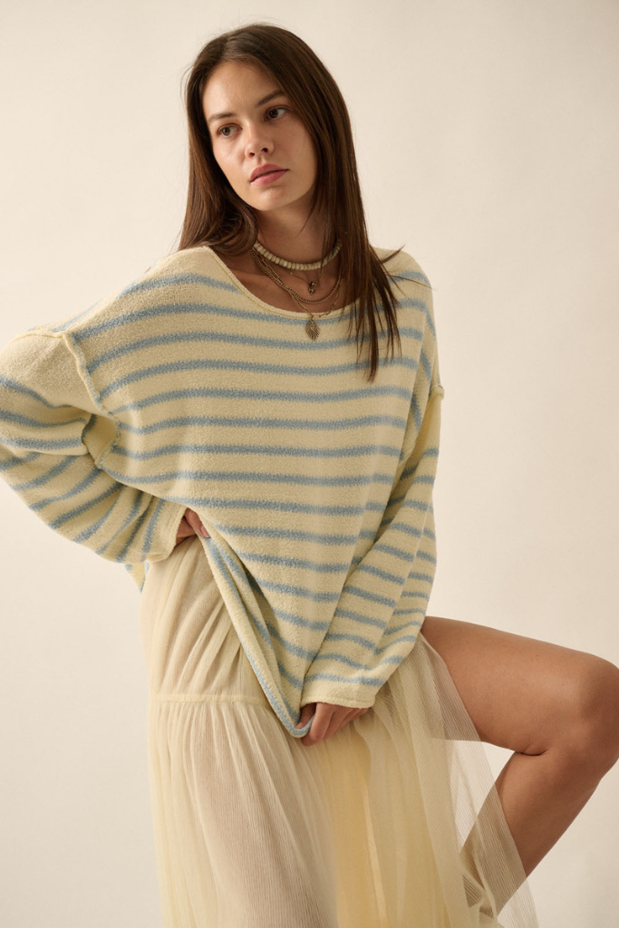 Tula Striped Off Shoulder Sweater - Cream/Chambray