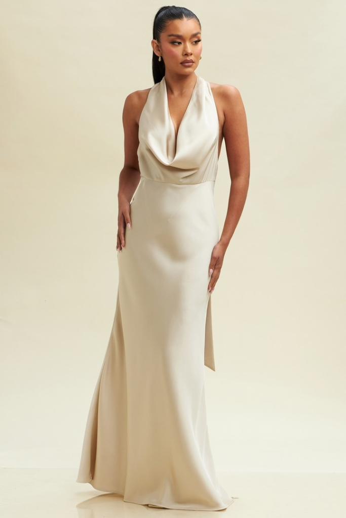 Cover Shot Halter Maxi Dress - Champagne