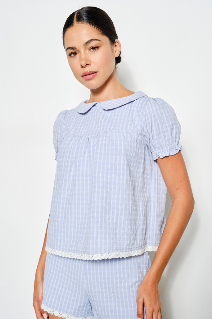 Open Season Plaid Top - Dusty Blue