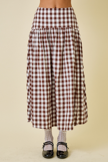 Juliette Gingham Maxi Skirt - Brown