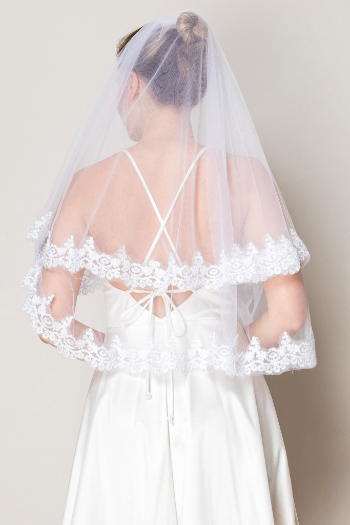 Miranda Floral Two -Tier Veil - White