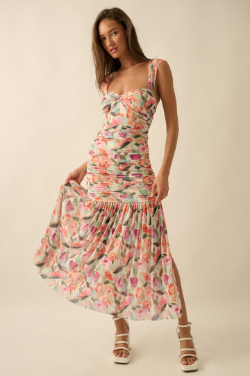 Invite List Floral Maxi Dress -Cream/Pink