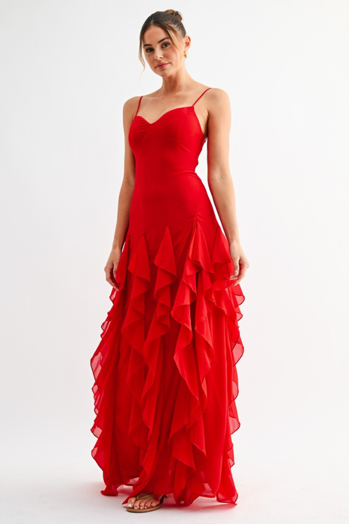 Tate Ruffle Maxi Dress - Red