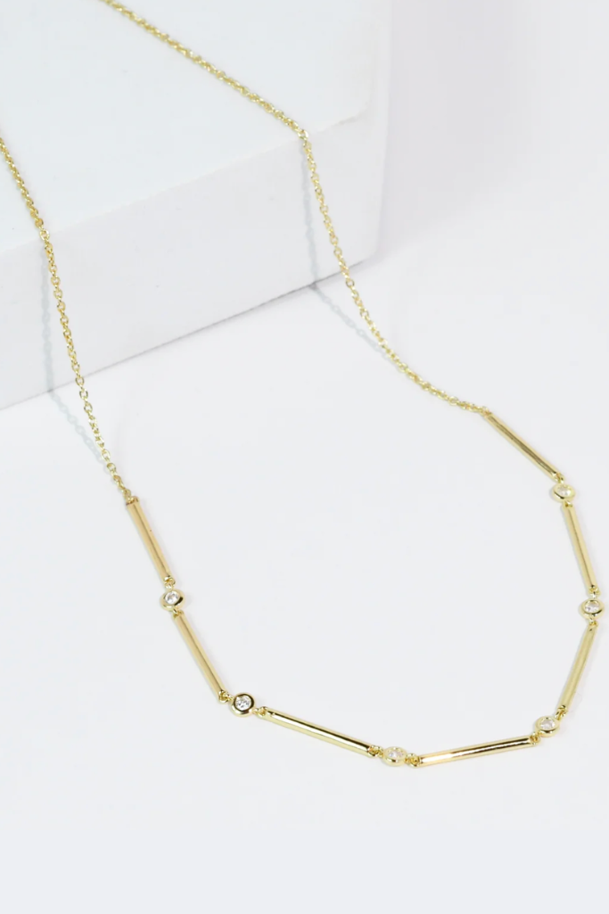 Sleek Crystal Bar Necklace - Gold