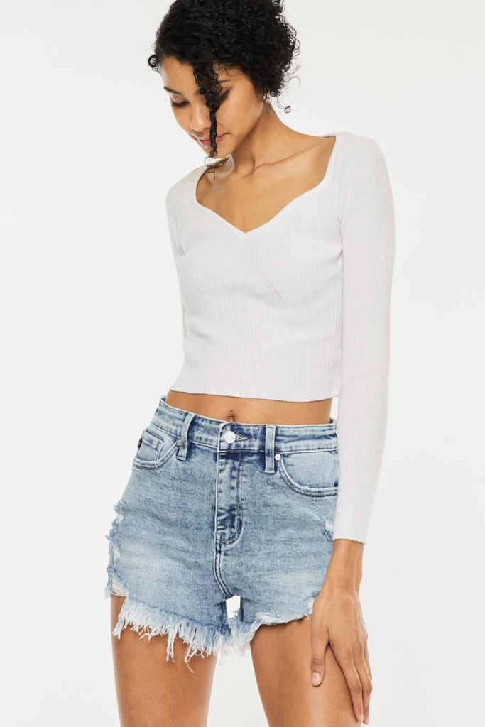 Mason Frayed Hem Denim Shorts - Medium Wash