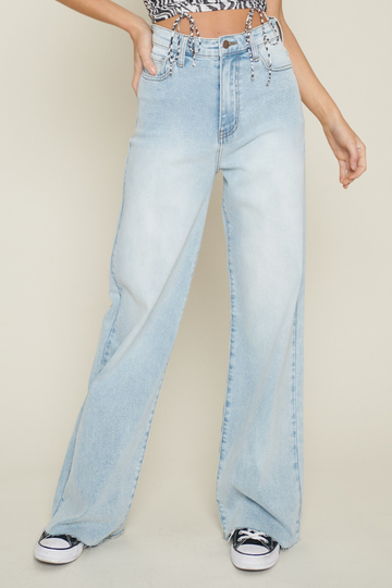 Curve Appeal Wide Leg Jeans - Light Wash