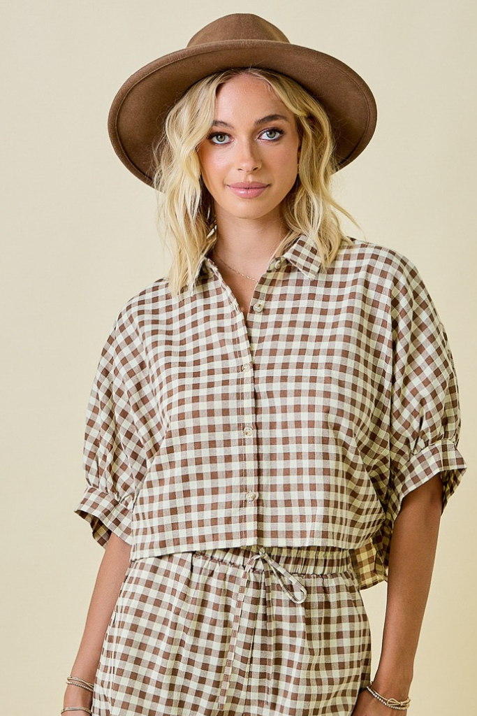 Sawyer Gingham Crop Top - Brown