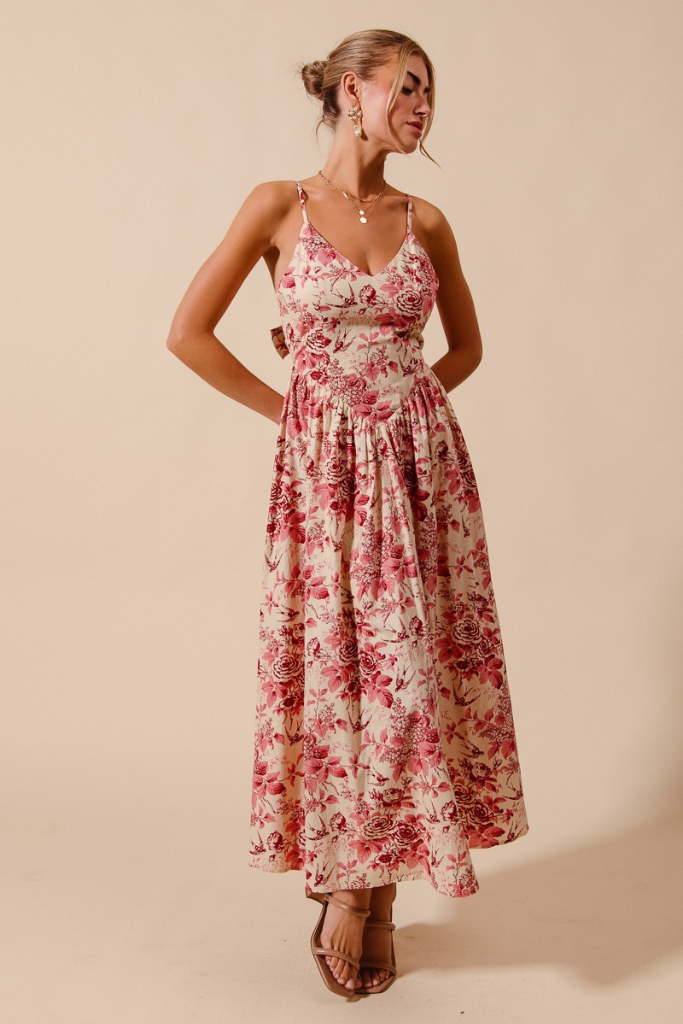 Heart Of Glass Midi Dress - Cream/Berry