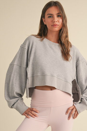 Mellie Waffle Knit Sweater - Grey