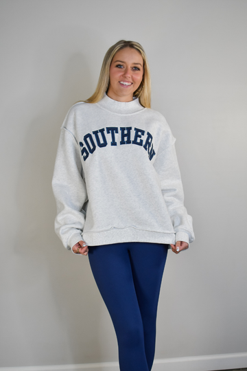 TooLooLah Southern Mock Neck Sweatshirt - Heather Grey