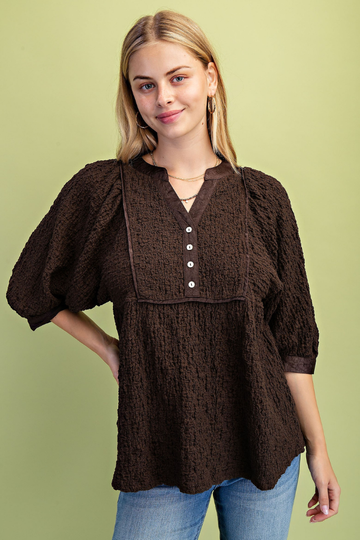 Velma Babydoll Blouse - Brown