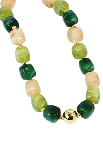 Lumi Beaded Necklace - Green/Gold