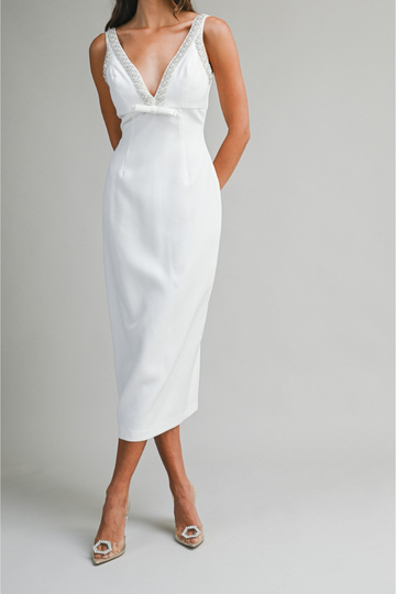 Easton V Neck Midi Dress - White