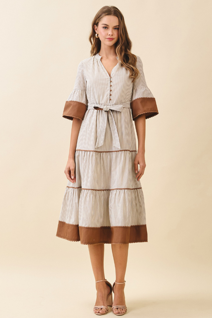 Fearless Soul Midi Dress - Ivory/Brown