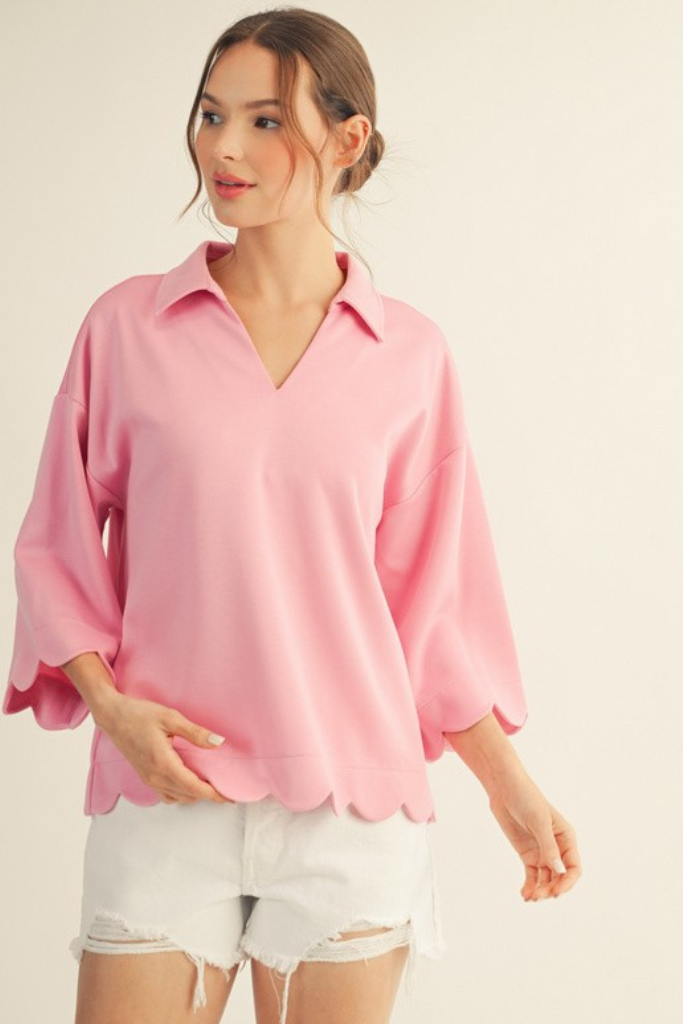 Jayda Scallop Edge Top - Pink