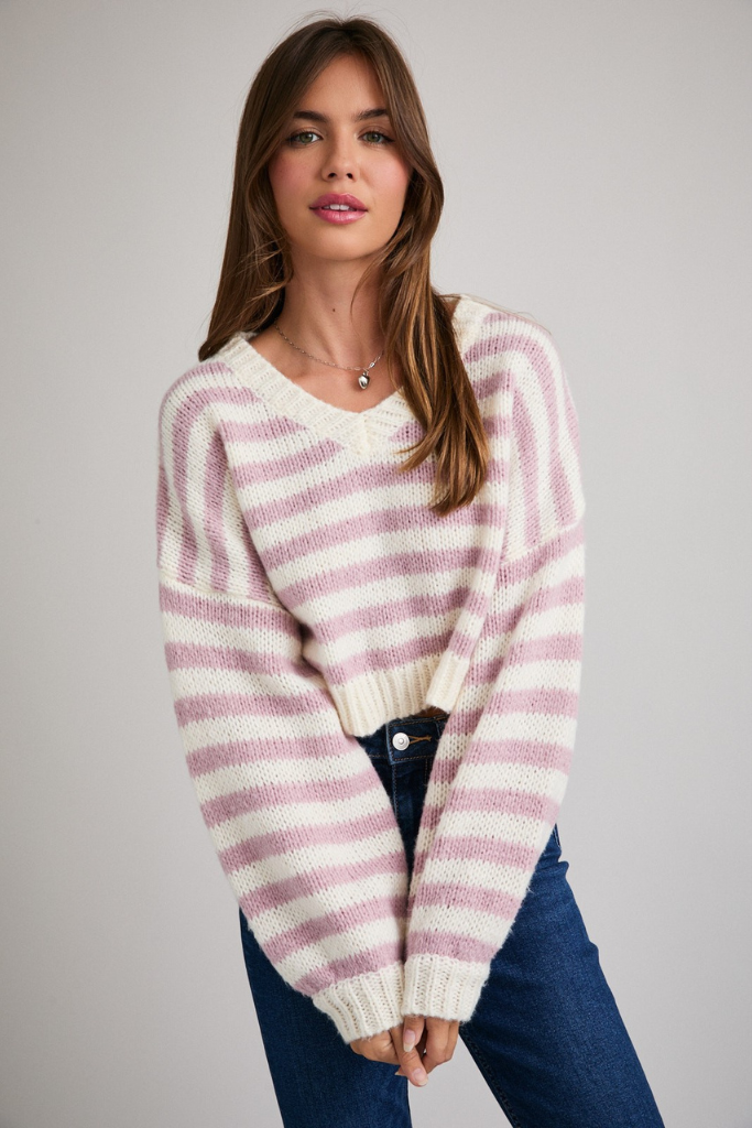 Still Believe Striped Sweater - White/Pink