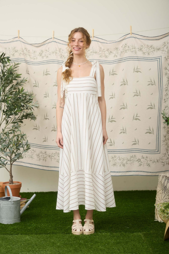 Cornelia Stripe Maxi Dress - White/Brown