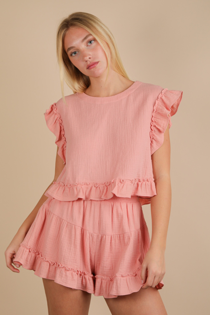 Fate Lines Ruffle Shorts - Blush