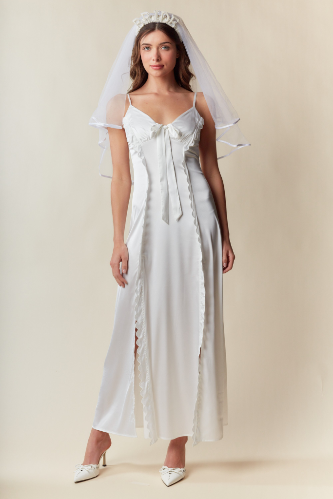 One Breath Satin Maxi Dress -Pearl