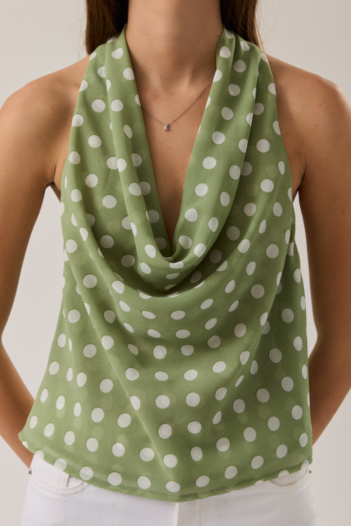 Polly Polka Dot Halter Top - Green/White