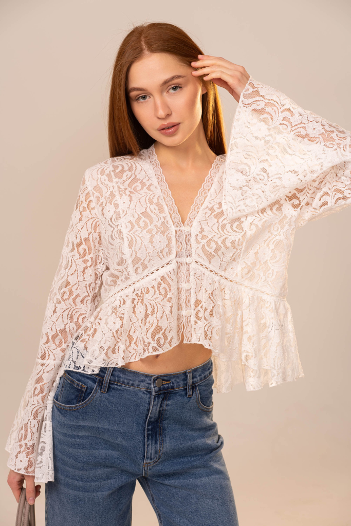 Sonia Peplum Lace Top - Off White