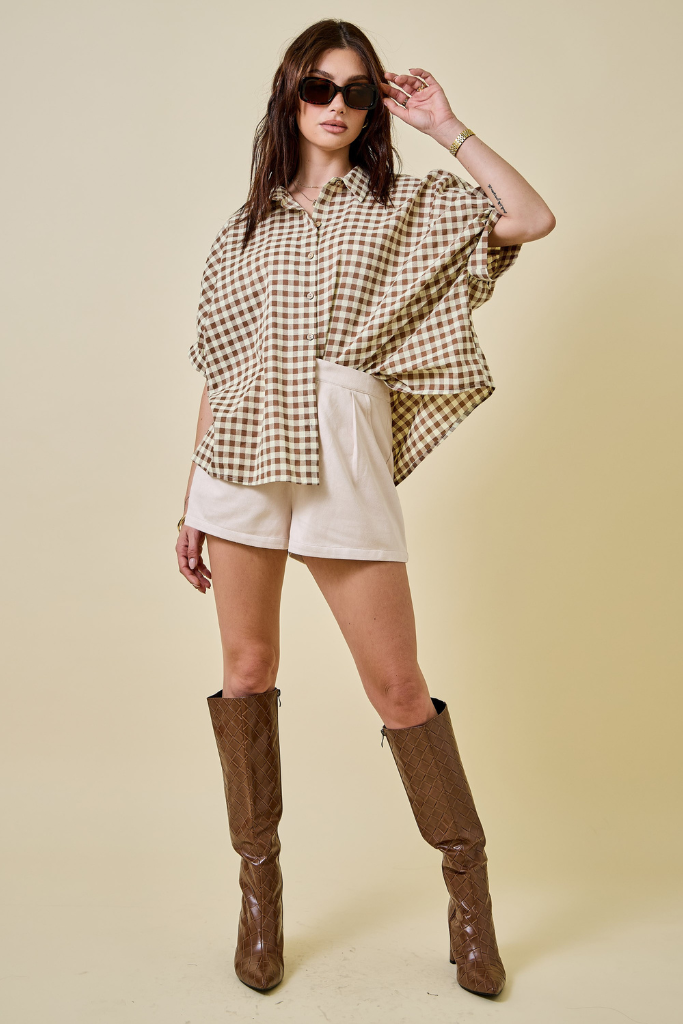 Logan Gingham Top - Brown