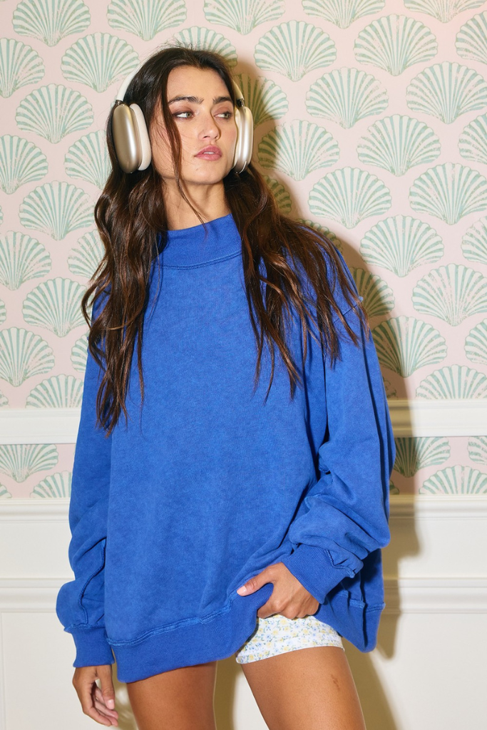 Next To You Mock Neck Sweatshirt - Royal Blue