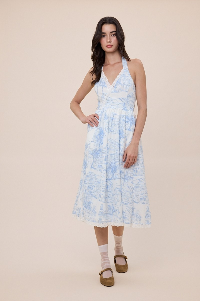 Back Down Floral Midi Dress - Blue