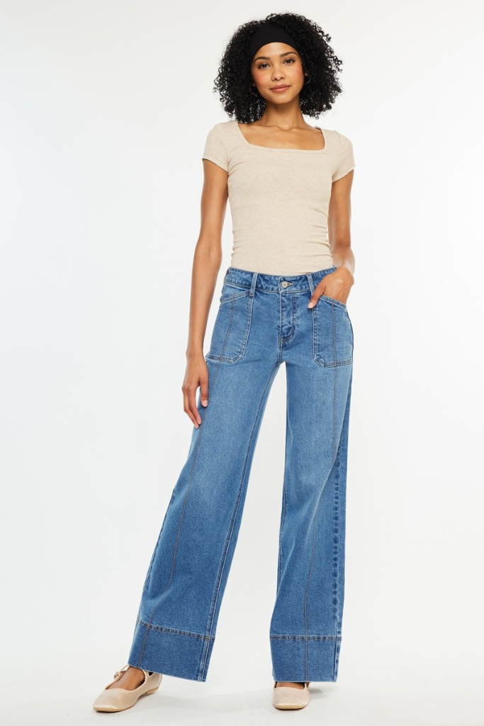 Flirty Fit Wide Leg Jeans - Medium Wash