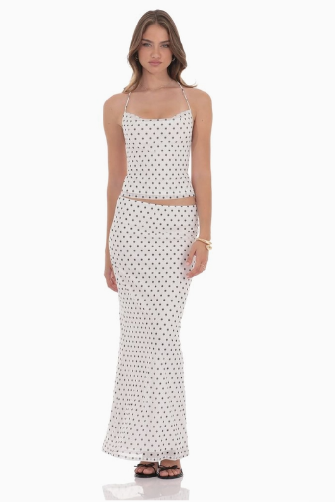 Vanna Polka Dot Maxi Skirt- White