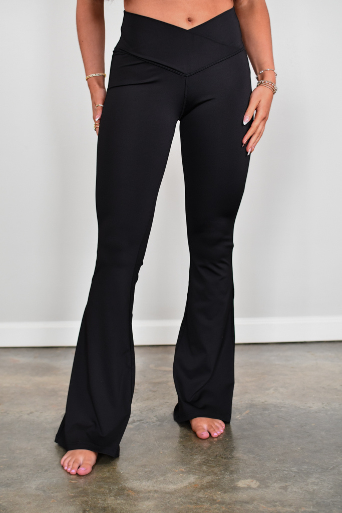TooLooLah Cross Form Flare Leggings - Black