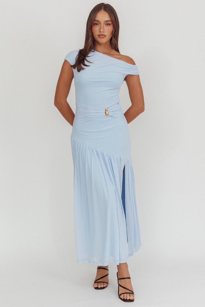 Pure Form Ruched Maxi Dress - Blue