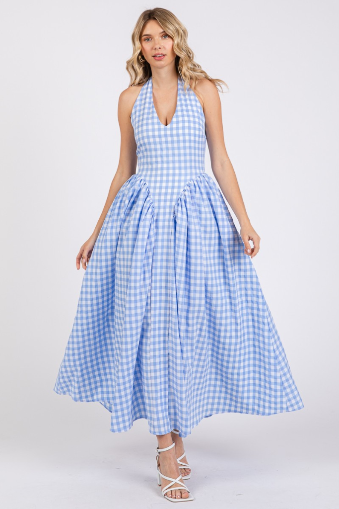 Flirty Fun Maxi Dress - Blue/White