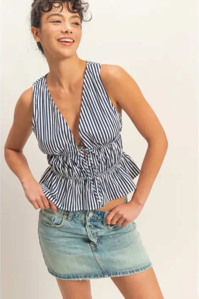 Made You Look Striped Top- Navy