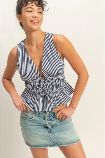 Made You Look Striped Top- Navy
