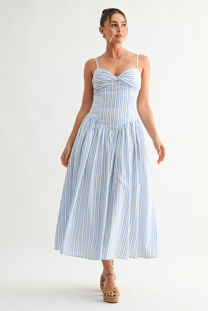 Selvara Striped Midi Dress - Light Blue/White