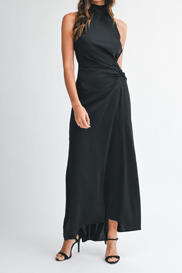 Aniya Satin Maxi Dress - Black