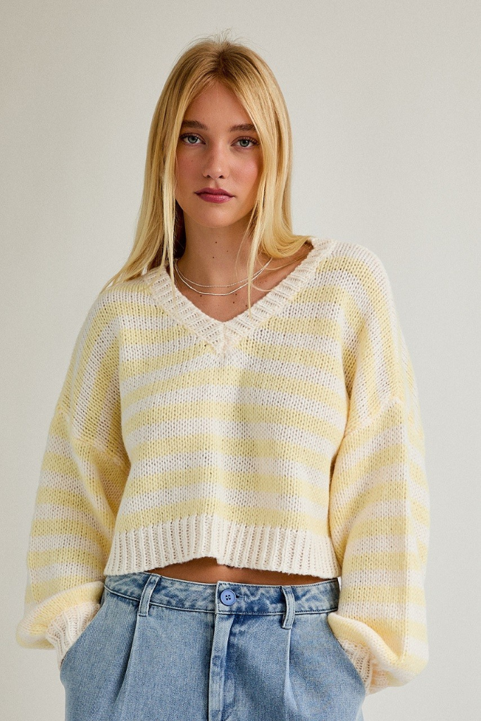 Still Believe Striped Sweater - White/Yellow