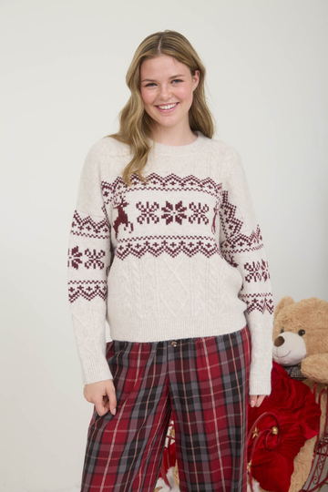 Feeling Frosty Snowflake Sweater - Ivory/Burgundy