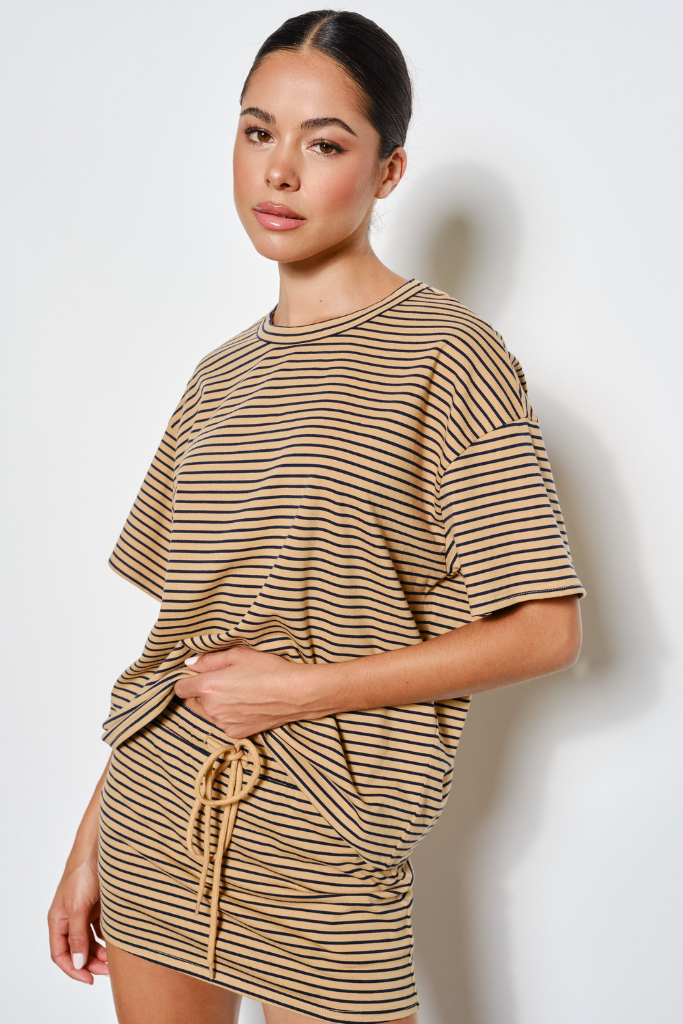 Full Circle Striped Tee - Tan Multi