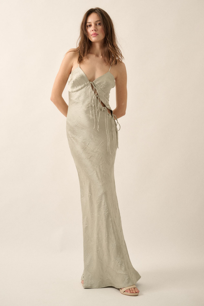 Double Trouble Satin Dress - Sage